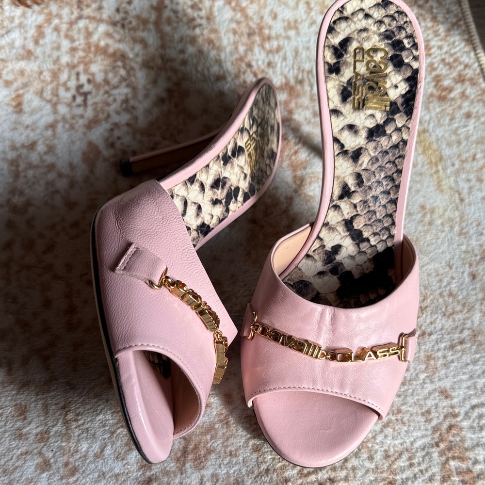 Cavalli Class Pink Heels with Gold Chain